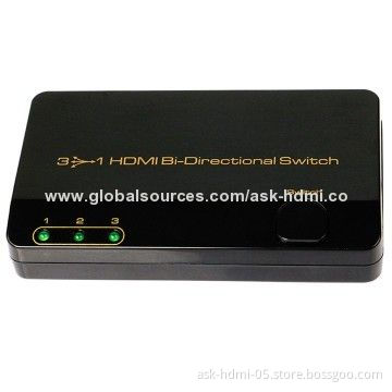 HDMI 3 x 1 Bi-directional Switch, Plug-and-play Function, Supports 3D, 4K